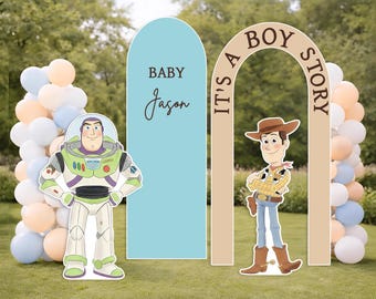 Toy Story Baby Shower Backdrop Set – It’s A Boy Story Party Decor – Woody Buzz Cutouts – Name – Corrugated Plastic - toy story Birthday