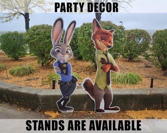 Judy and Nick Zootopia birthday decoration Zootopia cutout party decor standee yard sign centerpiece backdrop topper yard art cut out props