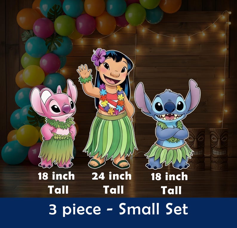 Lilo and Stitch Character Cutouts, Stitch Angel Standees, Hawaiian Luau Party Lawn Signs, Baby Shower & Birthday Decor, centerpiece props 3 PCS Set -  Small