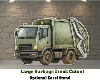 Large Trash Truck Cutout – Kids Transportation Birthday Party Decor - Trash Truck Prop Party Garbage Truck Backdrop Standee Centerpiece
