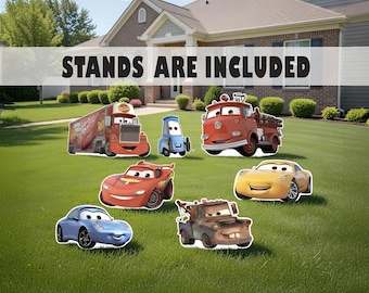 Cars Birthday Party decoration centerpiece Cars backdrop decoration Cars cutout centerpiece topper Cars Movie yard art standee McQueen Mater