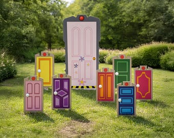 STANDS INCLUDED Monsters Inc Doors Birthday Decoration – Monsters Inc Door Cutouts Party Decor – Monster Doors Backdrop – Boo Birthday Party