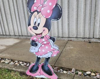 Decoração de recorte da Minnie Mouse em tamanho real, decoração de aniversário da Minnie Mouse, recorte da Minnie Mouse, painel de fundo com recorte da Minnie, laço safari, Mickey em tamanho real.