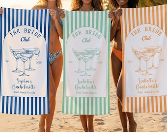 Personalisierte Braut Club Cocktail Print Strandtuch, Sommerferien Strandtuch mit individuellem Namen, schnell trocknendes Strandtuch, Brautgeschenk für Sie