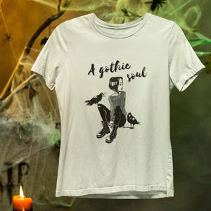 Minimal Gothic Art T-Shirt | Halloween Gothic Girl Graphic Tee | Alternative Rock Metal Streetwear - Horror art Design Tee