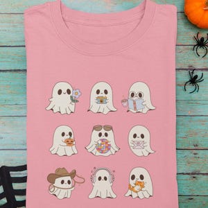 Cute Ghost Halloween T-Shirt – Minimalist Spooky Season Tee, Kawaii Ghosts Shirt Gift for Girls - Halloween Gift for Her