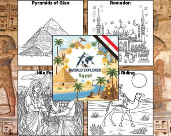Libro para colorear de Egipto para niños | 30 páginas imprimibles | Aprende inglés | Descarga instantánea