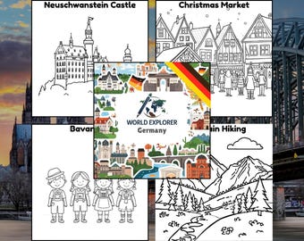Deutschland Malbuch für Kinder｜ 30 druckbare Seiten｜ Englisch lernen｜ Burgen｜ Sofort Download