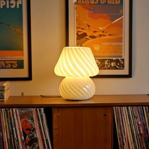 Murano Style Mushroom Lamp: Striped Glass Table Light - Retro Bedside Lamp