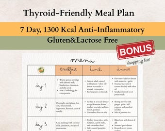 7-Day Meal Plan: Gluten And Dairy Free Thyroid Diet Hashimoto (Printable PDF)