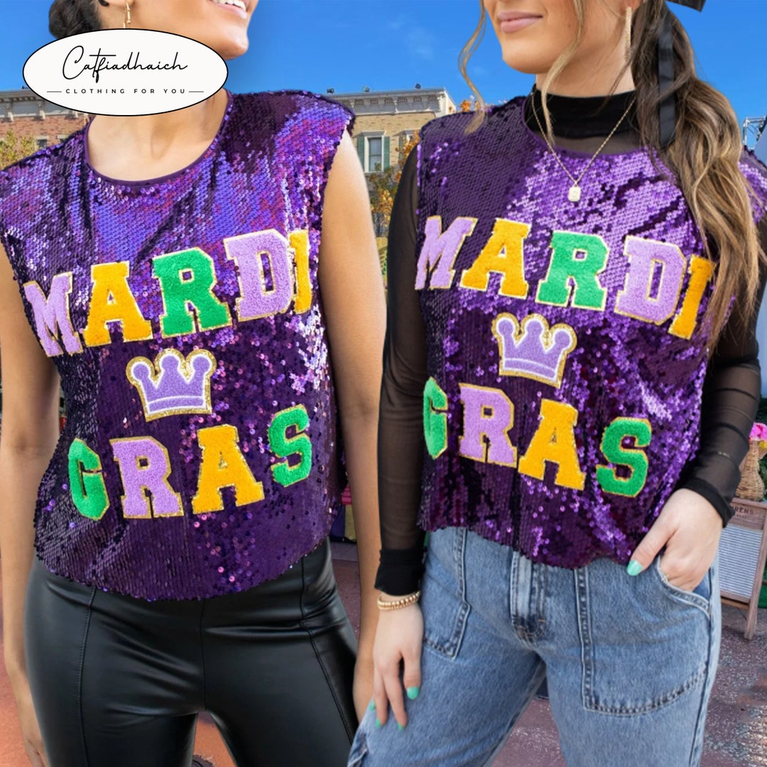 White Sequin Mardi Gras Top