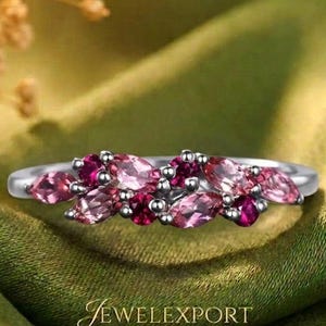 Anelli di coppia vintage con tormalina rosa e rubino, set nuziale con pietre portafortuna abbinate, anelli unici per lui e per lei per anniversario, anello di promessa in oro massiccio, regalo