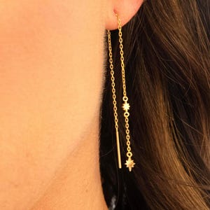 Dainty Gold North Star Threader Earring: 925k Sterling Silver