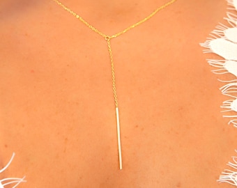 Gold Y Halskette mit Bar, Silber in 18K Vergoldung