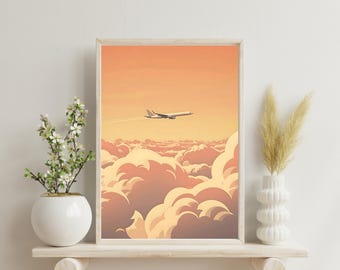 Vintage Aviation Poster: Airplane Wall Art Print, Travel Decor