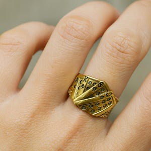 Gold Playing Card Ring – Brass Poker Ring With Spade Royal Flush Design – Biker Style Statement Jewelry – Gift For Men