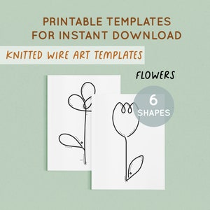 Wire Craft, Printable Knitted Wire Art Template, Flowers, Design Templates, Wire Tutorial, Wire bending, Tricotin, ICord, Instant Download