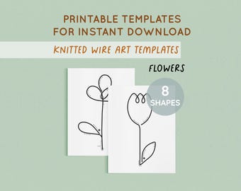 Wire Craft, Printable Knitted Wire Art Template, Flowers, Design Templates, Wire Tutorial, Wire bending, Tricotin, ICord, Instant Download