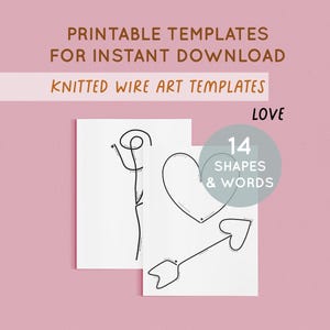 Modèle d'art en fil de fer pour la Saint-Valentin, créations en fil de fer, modèles imprimables pour fil tricoté, tutoriel d'art en fil de fer, pliage de fil de fer, art du tricot, Icord