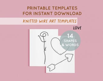 Valentines Wire Art Template, Wire Craft, Printable Templates for Knitted Wire, Wire Art Tutorial, Wire bending, Tricotin Art, ICord