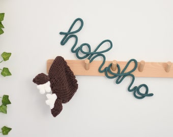 Hohoho Sign, Christmas Decor, Christmas Ornament, Wire Word Sign, Knitted Word Sign, Baby Nursery Sign, Knitted Sign, Wall Sign, Ho Ho Ho