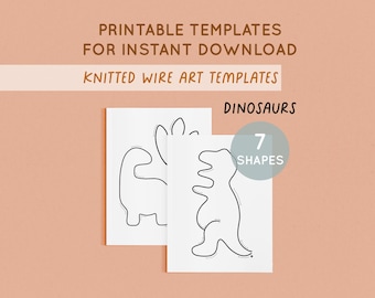 Wire Art Template, Dinosaur Template, Printable Templates for Knitted Wire, Wire Art Tutorial, Wire bending, Knitted Shapes, ICord, Tricotin