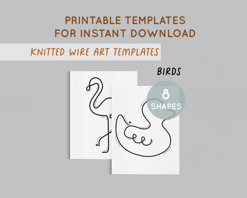 Wire Art Templates, Printable Template for Knitted Wire, Wire bending, Birds Templates, Tricotin, Wire Tutorial, ICord, Instant Download image 1