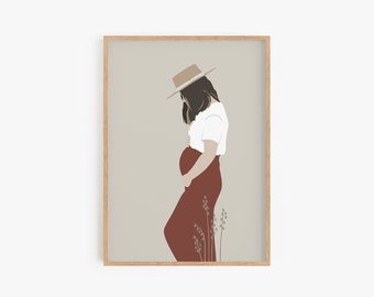 Pregnancy Gift, Digital Portrait, Custom Portrait Illustration, Custom Commission, New Mom Gift, Family Portrait, Printable Portrait
