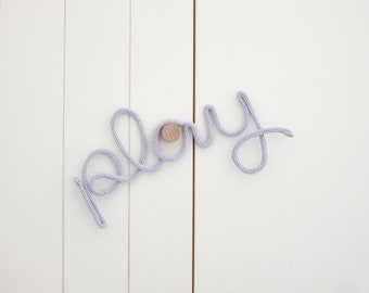 Baby Room Decor, Play Tricotin Word, Wire Word Sign, Playroom Decor, Knitted Word Sign, Baby Sign for Nursery, Kids Bedroom Decor, Play Sign