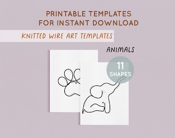 Printable Template for Knitted Wire, Wire bending, Design Templates, Tricotin, Wire Craft, Wire Tutorial, ICord, Animals, Instant Download