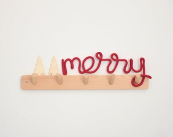 Merry Wire Sign, Christmas Decor, Christmas Ornament, Holiday Decor, Knitted Word Sign, Baby Nursery Sign, Knitted Sign, Wall Sign