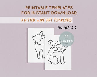 Animals Templates, Knitted Wire Printable Template, Wire bending, Tricotin, Wire Craft, Wire Tutorial, ICord, Instant Download, Lion, Monkey