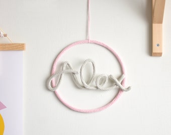 Baby Name Sign, Hoop Wreath, Personalized Nursery Decor, Wire Name, Custom Wall Art Decor, Baby Room Decor, Name Wreath, Name Hoop