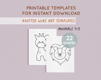 Animals Printable Template for Knitted Wire, Knitted Wire bending, Tricotin, Wire Tutorial, ICord, Instant Download, Giraffe, Bear, Bambi