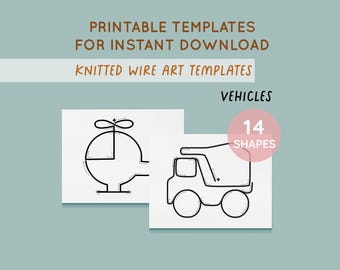 Knitted Wire Art Template, Bending Art, DIY Craft, vehicles, Truck, Tractor, Train, Car, Bike, Hot Air Balloon, PDF Pattern
