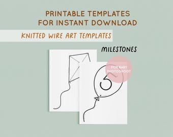 Monthly Baby Milestone, Newborn Photoshoot, Knitted Art Printable Template, Wire bending Pattern, Tricotin, ICord, Balloon, Instant Download