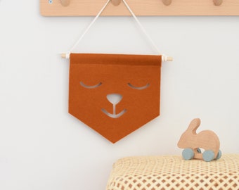 Kids Wall Flag, Mini Felt Banner, Kids Room Decor, Nursery Wall Decor, Animal Decor, Baby Room Decor, Boho Nursery Decor, Pennant Flag, Bear