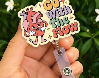 Go With The Flow Heart Badge Reel, Cardiology Nurse Badge Holder, Anatomy Retractable ID Clip, Cath Lab Gift, Healthcare Coworker Accessory