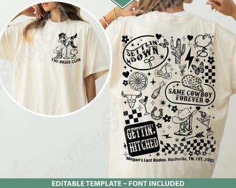 Retro Western Cowgirl Bachelorette SVG PNG Template, Editable Howdy Stay Wild Country Girl Party Outfit, Custom Bride Bridesmaid Shirt