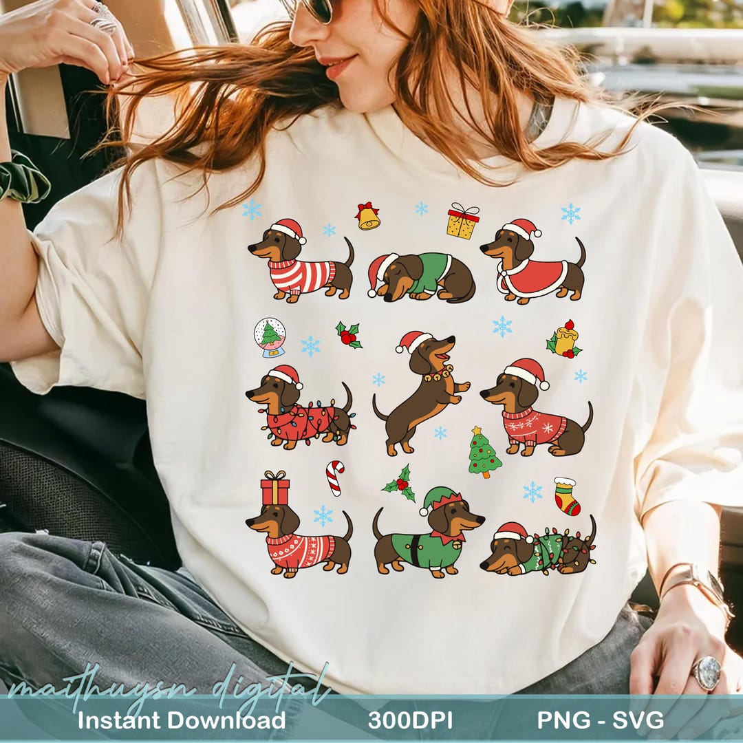 Funny Dachshund Christmas PNG, Cute Wiener Dog Holiday PNG, Festive ...