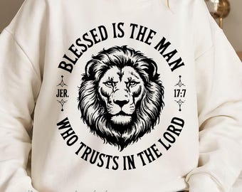 Blessed Is The Man Christian PNG SVG, Faith Based Bible Quote Shirt Design, Spiritual Scripture PNG, Retro Christian Lion Sublimation