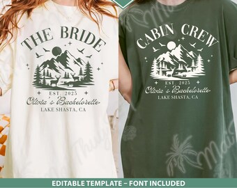 Camping Bachelorette SVG PNG Template, Editable Mountain Hiking Bride Squad Design, Custom Outdoor Adventure Bridal Party File