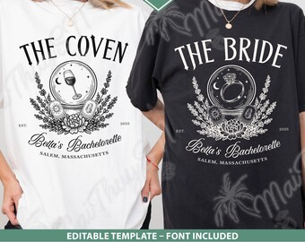 Halloween Bachelorette SVG PNG Template, Editable Witch Bach Party Spooky Bride Design, Custom Gothic Bridal Wedding Sublimation Clipart