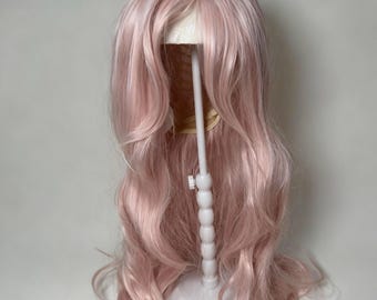 Lång Vågig Dusty Rose Peruk – Värmebeständigt Syntetiskt Hår, Cosplay