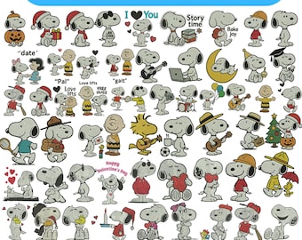 Lot de motifs de broderie machine Snoopy automne Snoopy avec motif de broderie coeur Snoopy mignon brodé 3 tailles + fichiers à téléchargement immédiat