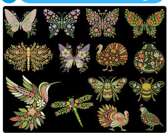 Motif floral de broderie colibri, motif colibri, broderie florale d'oiseau pour vestes, oreillers et plus, téléchargement PES DST JEF 5+ tailles