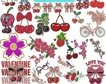 Lot de motifs de broderie cerise : appliques cerise coquette (fichier PES)