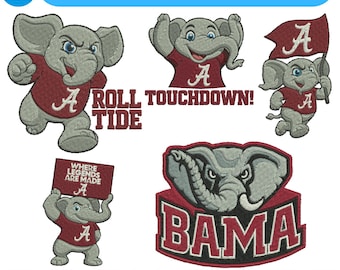 Motifs de broderie Machine Alabama Football Alabama Motifs de broderie éléphant Alabama Football Alabama Roll Tide 3 + téléchargement DST taille