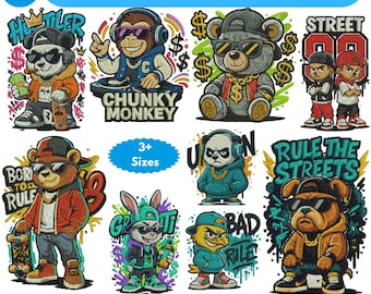 Lot de motifs de broderie streetwear anime T-shirt de broderie streetwear tendance motif de broderie T-shirt de broderie hip hop PES fichier numérique