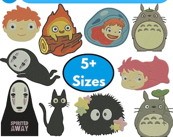 Motifs de broderie Machine style Ghibli Broderie Chihiro Broderie Totoro Calcifer suie brodée fichiers EMB Tous les formats 5 + tailles